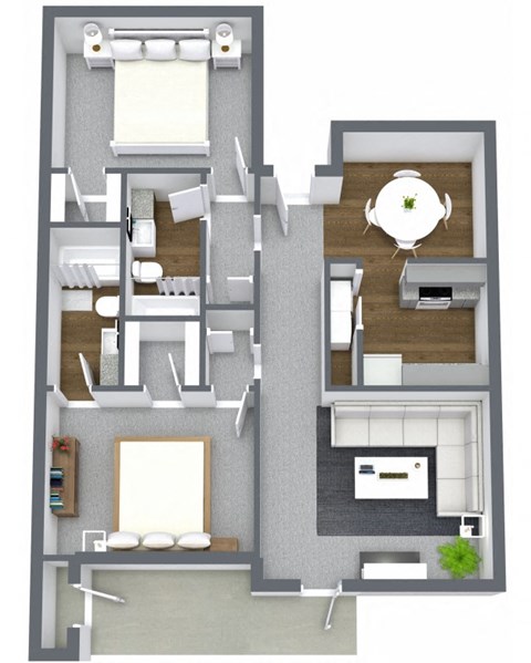 Floor plan for 2 beds, 2 baths, 1246 sqft