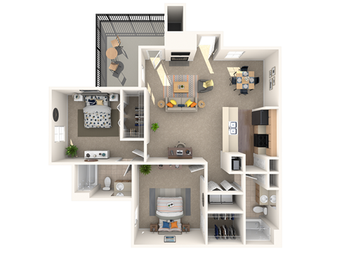 Floor plan for 2 beds, 2 baths, 914 sqft