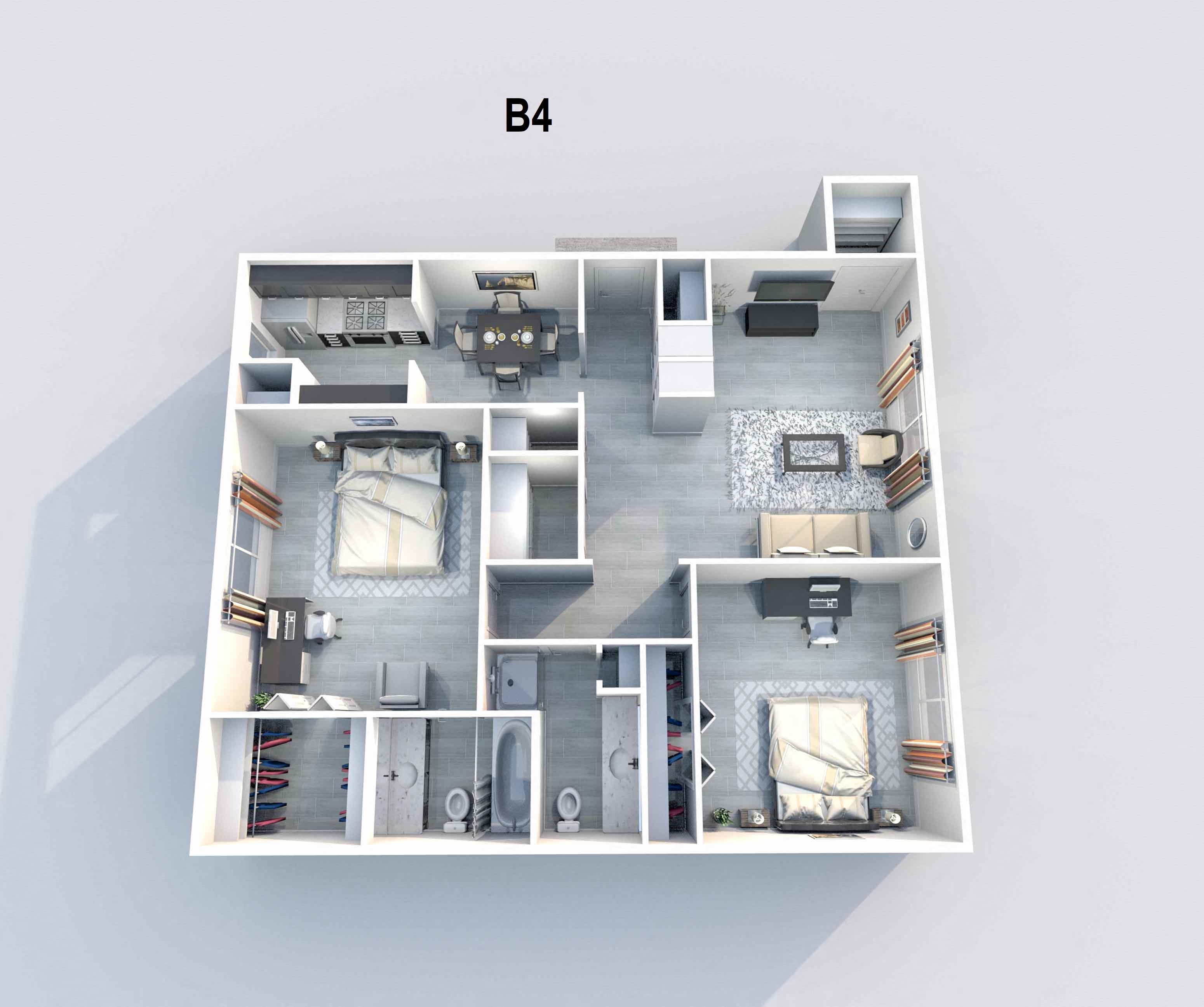 Floor plan for 2 beds, 2 baths, 847 sqft