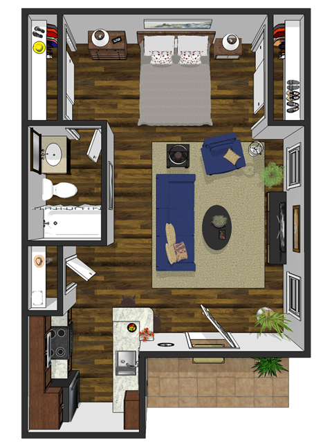 Floor plan for studio, 1 bath, 471 sqft