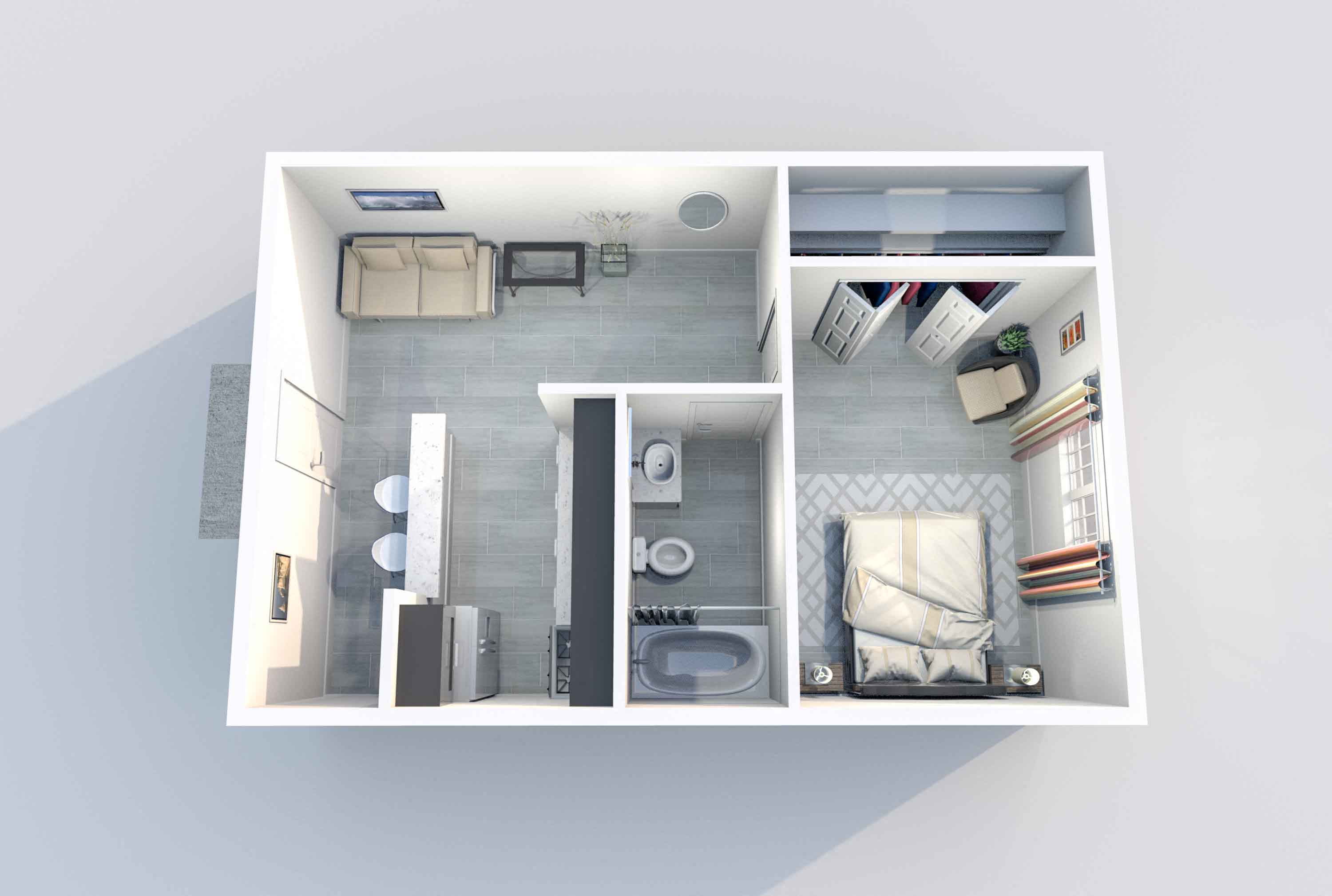 Floor plan for studio, 1 bath, 500 sqft