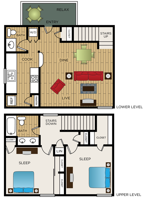 Floor plan for 2 beds, 1.5 baths, 1080 sqft