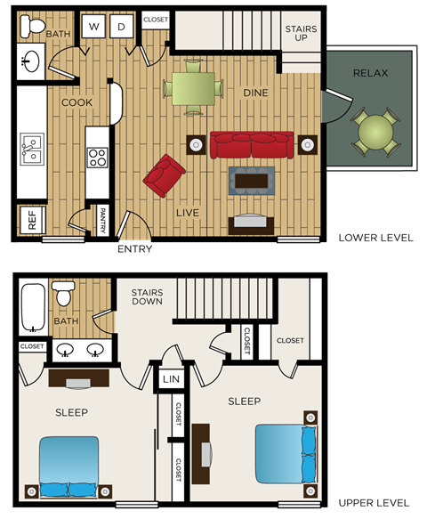 Floor plan for 2 beds, 1.5 baths, 1080 sqft