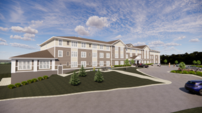 Carver apartment for rent - A large, modern building with a parking lot in front.