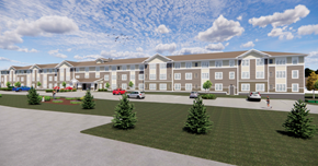 Carver apartment for rent - a rendering of Carver Place with cars parked in front of it