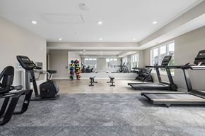 Carver apartment for rent - A spacious gym with treadmills, elliptical machines, and other exercise equipment.
