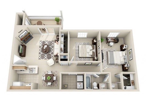 Floor plan for 2 beds, 1 bath, 848 sqft