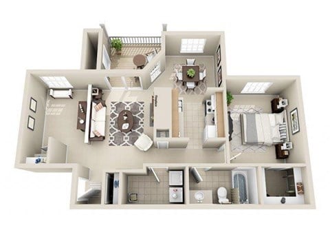 Floor plan for 1 bed, 1 bath, 790 sqft