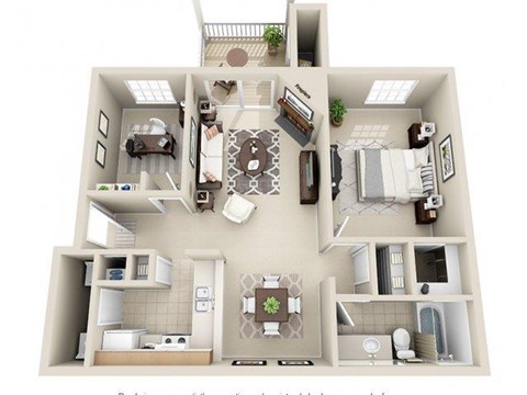 Floor plan for 1 bed, 1 bath, 841 sqft