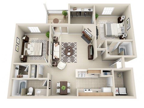 Floor plan for 2 beds, 2 baths, 1072 sqft