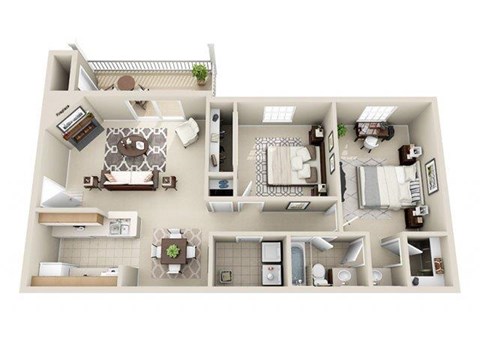 Floor plan for 2 beds, 1 bath, 898 sqft