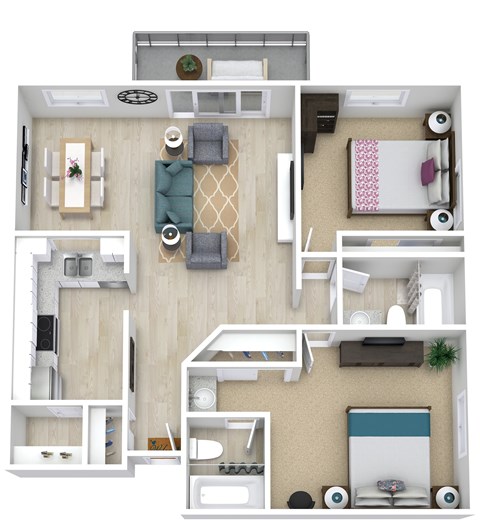 Floor plan for 2 beds, 1 bath, 1070 sqft