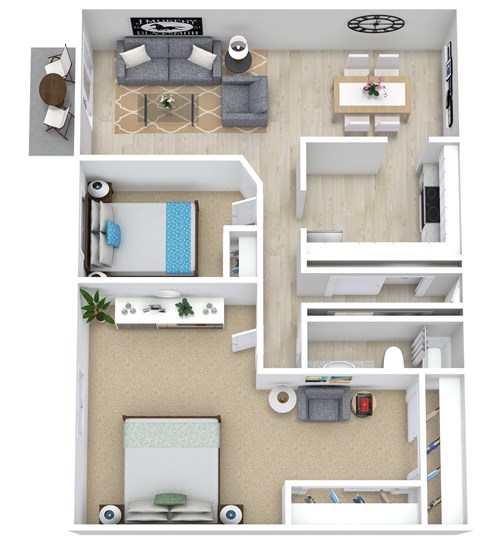 Floor plan for 2 beds, 2 baths, 1018 sqft