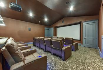 Home theater with leather recliners and projection screen