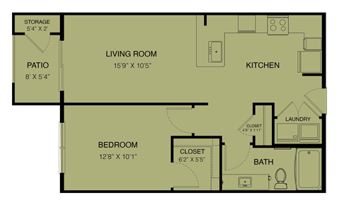 Floor plan for 1 bed, 1 bath, 680 sqft