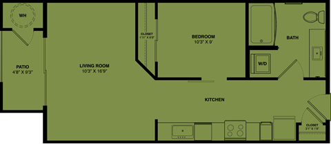 Floor plan for studio, 1 bath, 560 sqft