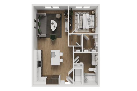 Floor plan for 1 bed, 1 bath, 833 sqft