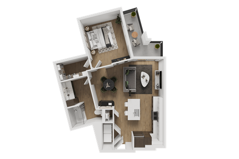 Floor plan for 1 bed, 1 bath, 739 sqft