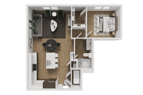 Floor plan for 1 bed, 1 bath, 954 sqft