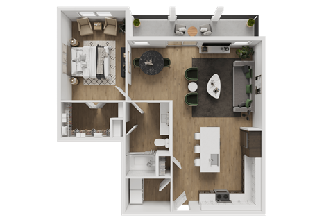 Floor plan for 1 bed, 1 bath, 1079 sqft