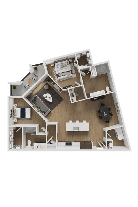Floor plan for 2 beds, 2 baths, 1368 sqft