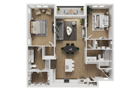 Floor plan for 2 beds, 2 baths, 1459 sqft