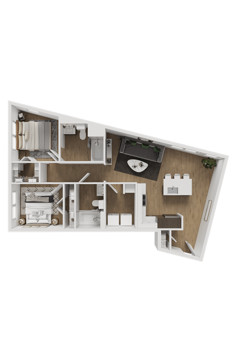 Floor plan for 2 beds, 2 baths, 925 sqft