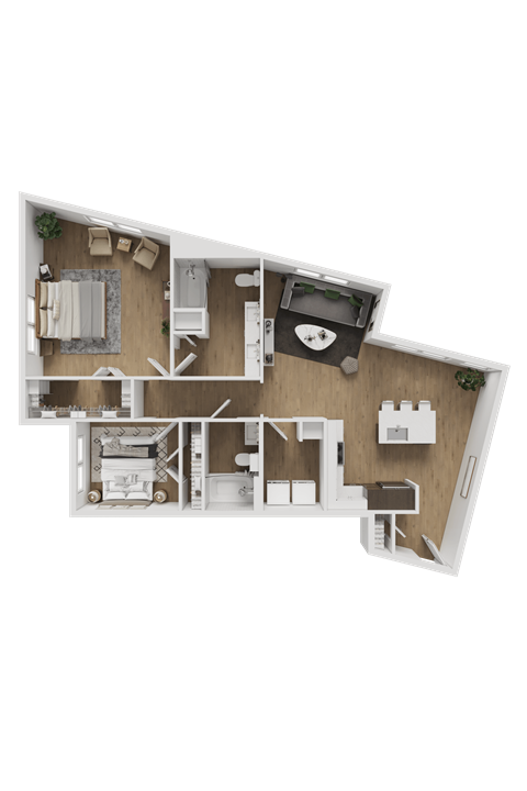 Floor plan for 2 beds, 2 baths, 1201 sqft