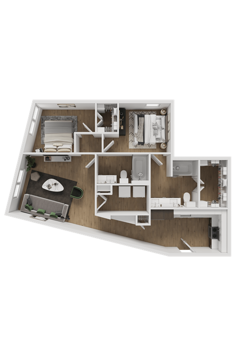 Floor plan for 2 beds, 2 baths, 976 sqft
