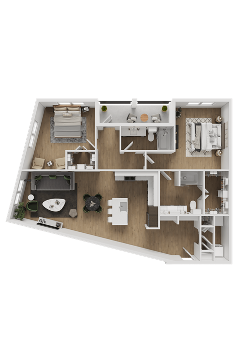 Floor plan for 2 beds, 2 baths, 1334 sqft