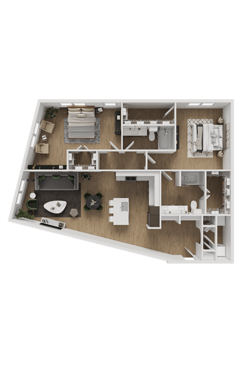 Floor plan for 2 beds, 2 baths, 1417 sqft