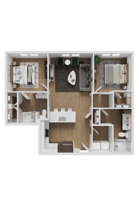 Floor plan for 2 beds, 2 baths, 1202 sqft