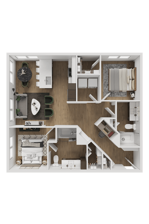Floor plan for 2 beds, 2 baths, 1366 sqft