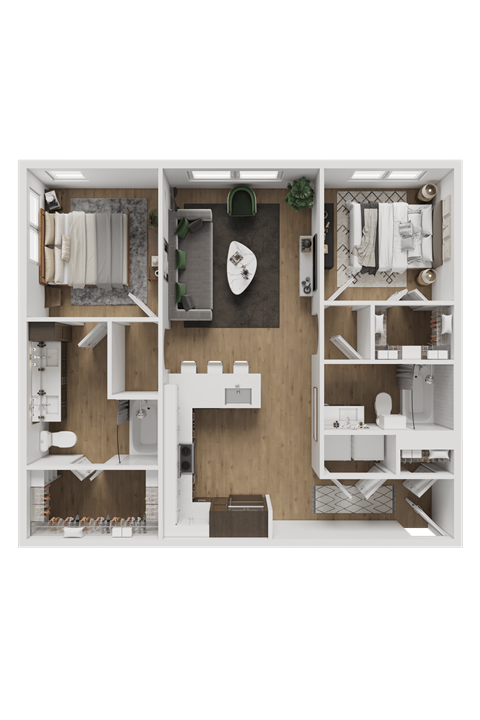 Floor plan for 2 beds, 2 baths, 1366 sqft