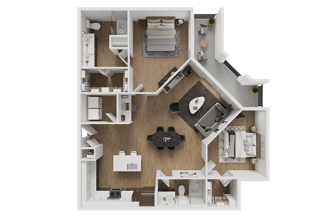 Floor plan for 2 beds, 2 baths, 1312 sqft