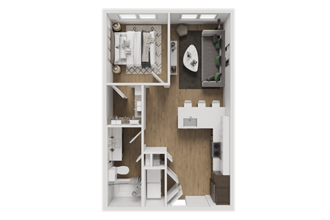 Floor plan for studio, 1 bath, 577 sqft