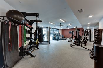 Fitness center with equipment and weight racks
