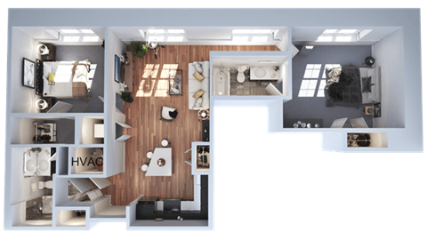 Floor plan for 2 beds, 2 baths, 920 sqft
