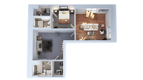 Floor plan for 2 beds, 2.5 baths, 980 sqft