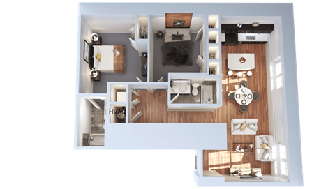 Floor plan for 2 beds, 2 baths, 900 sqft