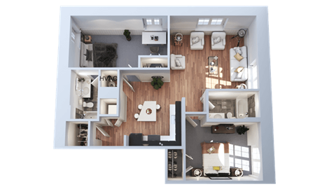 Floor plan for 2 beds, 2 baths, 1000 sqft