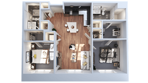 Floor plan for 2 beds, 2 baths, 900 sqft