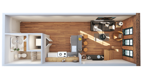 Floor plan for 1 bed, 1 bath, 668 sqft
