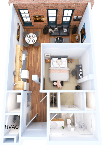 Floor plan for 1 bed, 1 bath, 575 sqft