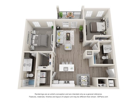 Floor plan for 2 beds, 2 baths, 1111 sqft