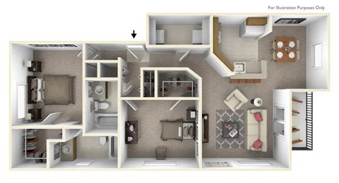 Floor plan for 2 beds, 2 baths, 1190 sqft