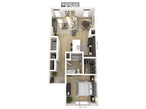 Floor plan for 1 bed, 1 bath, 811 sqft
