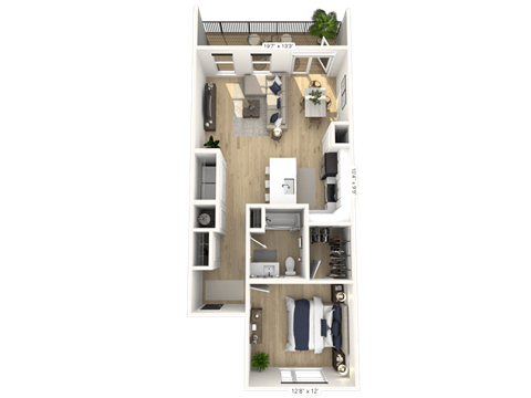 Floor plan for 1 bed, 1 bath, 811 sqft