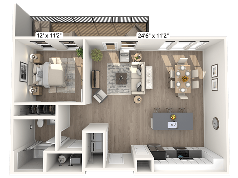 Floor plan for 1 bed, 1 bath, 893 sqft
