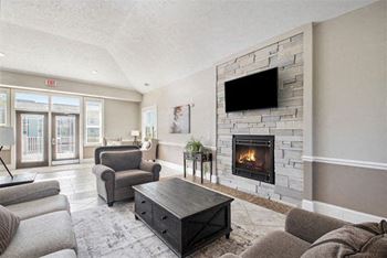 Community building with fireplace wall